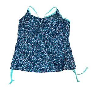 Free Country dainty flowers Tankini Top, blue, aqua, XXL